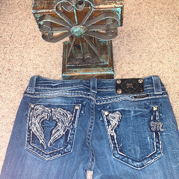 Miss Me Denim - MISS⚜️ME BOOTCUT w/ANGEL😇WINGS & Bling Size 28 JP5436BR💙Color MK65